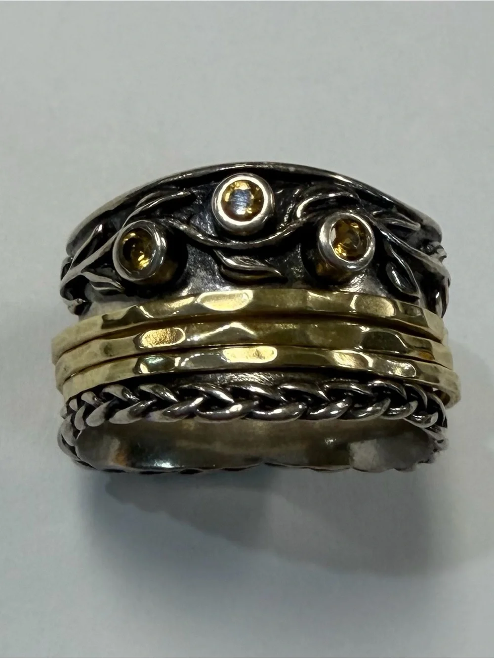 Or Paz PZ Israel Sterling Silver Wide Band Spinner Ring Size 10.75